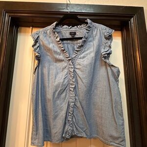 JCrew Chambray Ruffle Trim Blouse